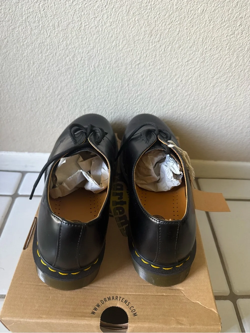 Dr. Martens Black 3-Eye Oxford with Yellow Stitching